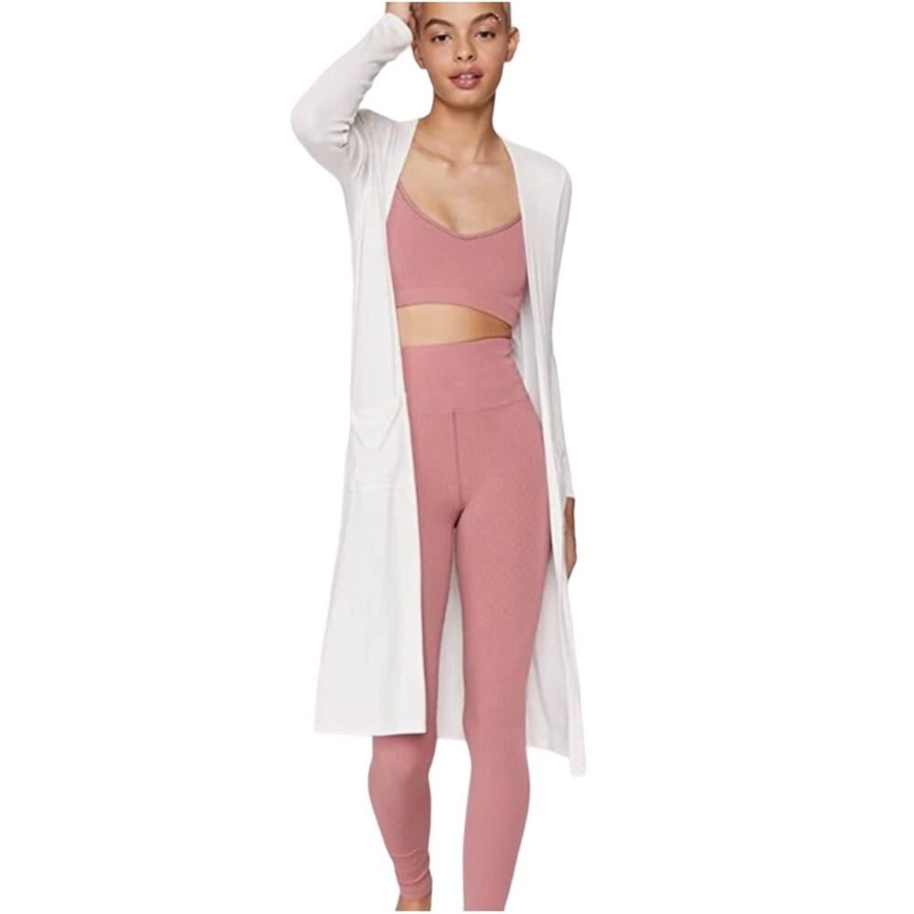 Spiritual Gangster Slim Sleeve Ribbed Open Front Long Cardigan XS